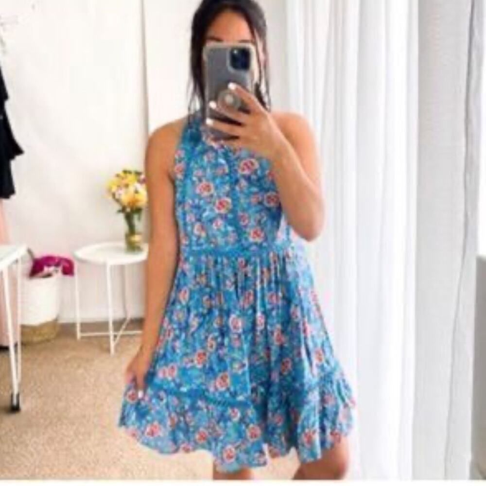 Sunday Mi Amor High-Low Floral Dress in Blue and Red